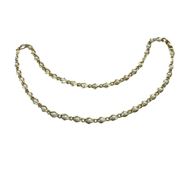 Dainty Pearl and Gold Necklace, 22” - Picture 3 of 4